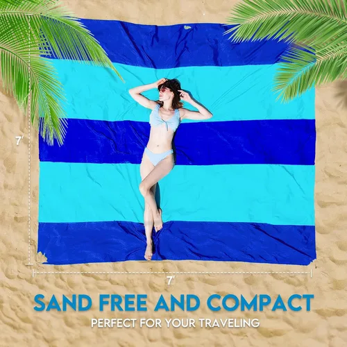 Miniatura 5 de BYDOLL Manta de playa de nailon, impermeable, a prueba de arena, de gran tamaño, 7 x 7 pies, para 1-5 adultos, manta extra grande, ligera, suave