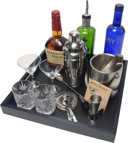 Miniatura 3 de Bandeja cuadrada de madera con asa, otomana decorativa para el hogar, 16 x 16 pulgadas, color negro