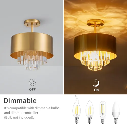 Miniatura 3 de LumFurn Lámpara de techo de cristal K9 de lujo de 3 luces para sala de estar, vestíbulo, dormitorio, lámpara semiempotrada cerca del techo, pantalla