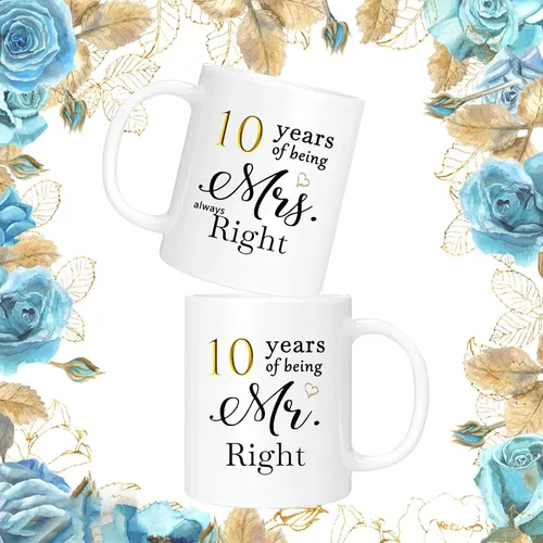 Miniatura 3 de Juego de 2 tazas de café para el 10º aniversario, regalos de boda para parejas, padres, hombres, mujeres, marido, esposa, él, ella, caja de regalo