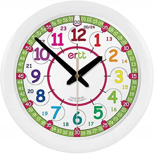 EasyRead Time Teacher Reloj de pared de los niños, 12 & 24 Hour con silent movimiento. Aprender a Tell The Time en 2 pasos sencillos, para los niños