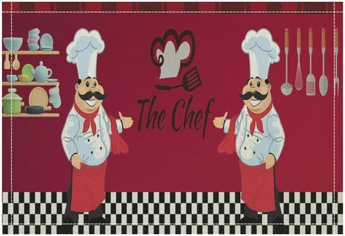 Miniatura 10 de Juego de 4 manteles individuales con estampado de cocina de chef, restaurante, cocina, acuarela, manteles individuales de tela lavable para mesa