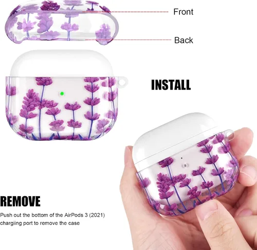 Miniatura 5 de QINGQING Funda protectora compatible con Airpods 3 (2021), diseño floral transparente con llavero Airpod de tercera generación, a prueba de golpes