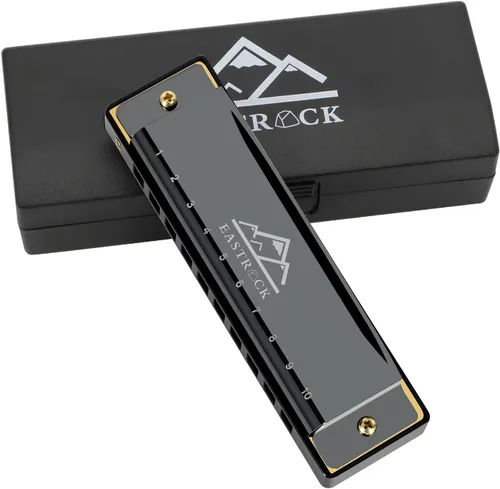 Miniatura 10 de EastRock - Armónica Blues, 10 agujeros, clave de Do, con estuche, armónica diatónica para jugadores profesionales, principiantes, estudiantes, Rosa