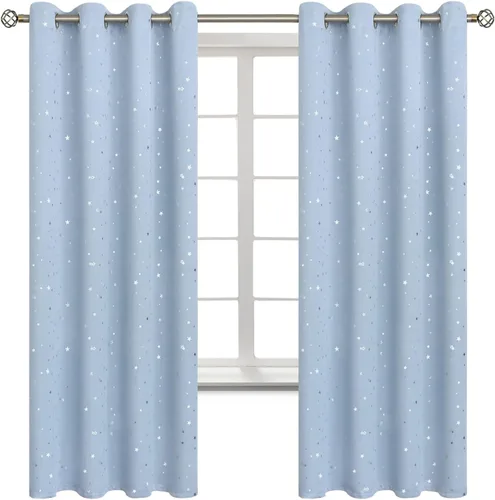 Miniatura 94 de BGment Cortinas opacas para dormitorio infantil, con aislamiento térmico, con ojales, estampado de estrellas plateadas, cortinas para oscurecer