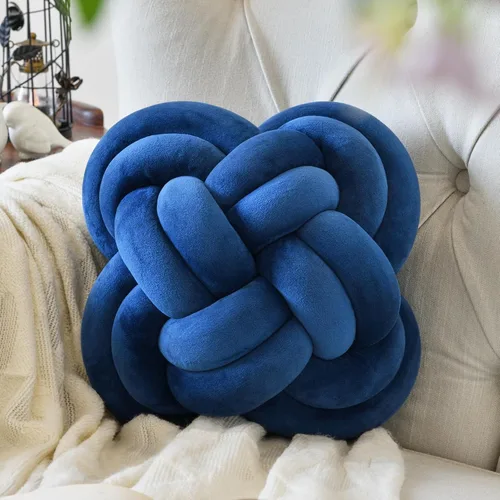 Xuyier Bola de almohada de nudo, almohadas decorativas con tela de terciopelo para sofá cama, decoración de 12 pulgadas, cojines cuadrados anudados