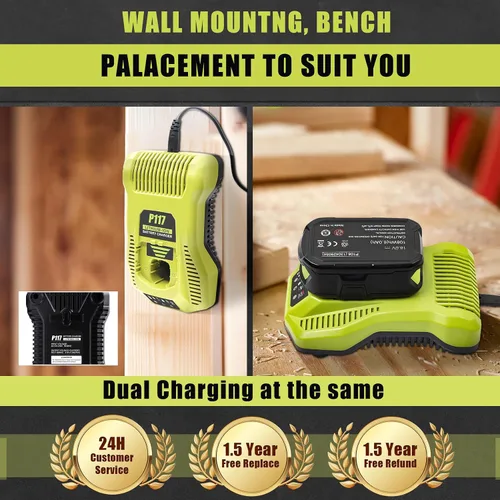 Miniatura 5 de 【Actualización】 Cargador de repuesto para cargador Ryobi de 18 V P117 compatible con Ryobi 12V-18V One+ batería de litio NiCad NiMh P102 P108 P189