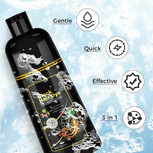 Miniatura 4 de JUANCHI - Champú negro 3 en 1, champú negro para cobertura de canas, color de cabello para mujeres y hombres, de larga duración, 16.9 fl oz