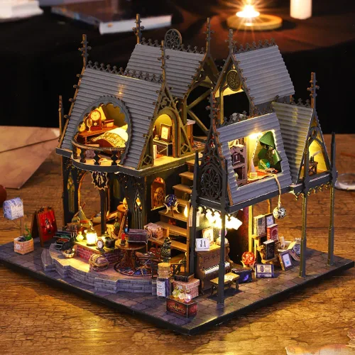 Miniatura 4 de Rompecabezas de madera DIY modelo arquitectónico 3D Mini kit de muebles de casa de muñecas con música y luces LED, habitación creativa mejor
