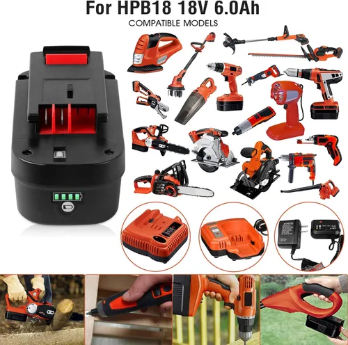 Miniatura 6 de TenHutt Batería de litio de iones de litio de 6.0 Ah, no Ni-Mh, 2 paquetes de 18 V para batería Black and Decker de 18 V, 6.0 Ah HPB18 HPB18-OPE