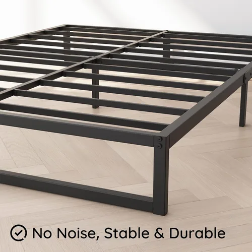 Miniatura 6 de Richwanone Base de cama individual de 5 pulgadas, base de colchón de plataforma metálica con soporte de listones de acero, no necesita somier, fácil