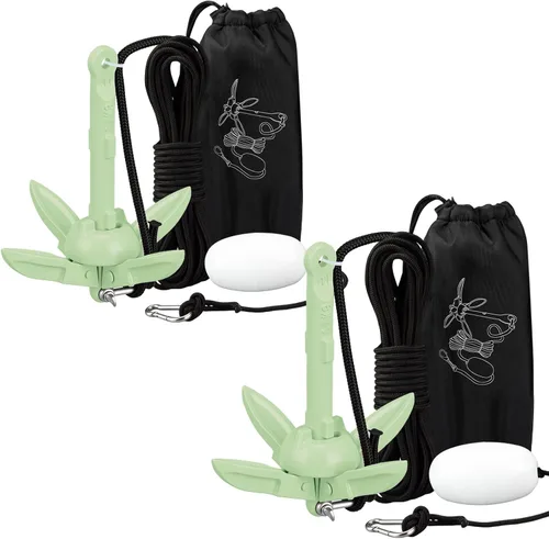 Miniatura 53 de Lounsweer Paquete de 2 anclajes de kayak marino de 1.5/3.5 libras, kit de anclaje plegable para barco, kayak, pesca, accesorios para botes pequeños