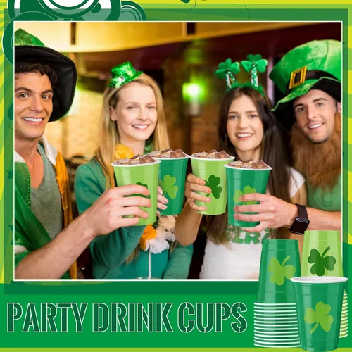 Miniatura 5 de Vesici 100 vasos de plástico desechables de 12 onzas para el día de San Patricio, tazas de tréboles verdes, suministros de fiesta del día de San