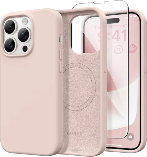 Miniatura 63 de GONEZ Funda de silicona para iPhone 14 Pro Max, compatible con MagSafe, con protector de pantalla + protector de lente de cámara, silicona líquida a