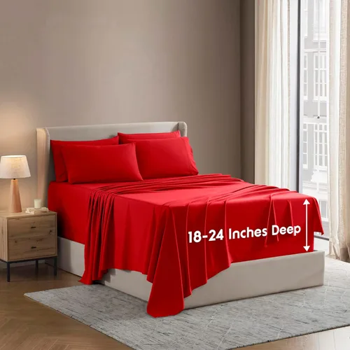 Miniatura 29 de Nestl Juego de sábanas extra profundas tamaño King, sábanas transpirables y refrescantes de 6 piezas, juego de ropa de cama de lujo con bolsillos