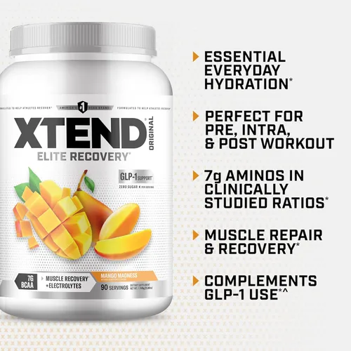 Miniatura 4 de XTEND Original BCAA - Polvo de Mango Madness Bebida de recuperación muscular post entrenamiento sin azúcar con aminoácidos 7g de BCAA