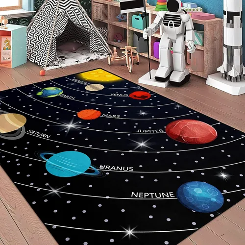 Miniatura 12 de Alfombras espaciales para dormitorio, alfombra Galaxy para habitación de niños, alfombras para sala de juegos, alfombra del sistema solar, 2 x 3 pies