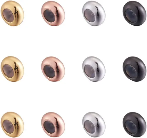 KISSITTY 50 cuentas de goma de colores mezclados en el interior de 0.276 x 0.138 in, cuentas espaciadoras deslizantes de metal con agujero de 0.079