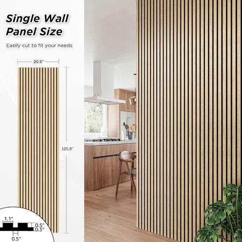 Miniatura 3 de Smartstandard Paquete de 2 Paneles de Pared de Listones de Madera de 105.9" x 20.5", Paneles de Pared de Madera Insonorizados, Paneles de Madera