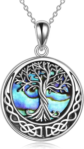 Miniatura 74 de ONEFINITY Collar de plata de ley 925 con diseño de árbol de la vida con colgante de nudo celta de concha de abulón para mujer
