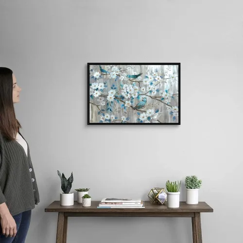 Miniatura 2 de Lienzo decorativo con marco flotante, diseño de pájaros verde azulado