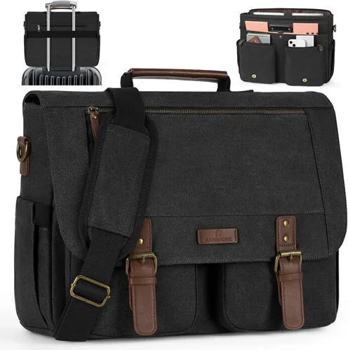 RAINSMORE Bolsa tipo mensajero para hombre de 15.6 a 17.3 pulgadas, resistente al agua, de lona, maletín para computadora, para trabajo, universidad