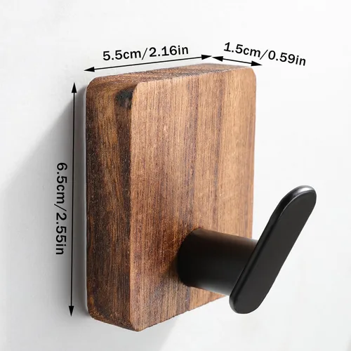 Miniatura 6 de DELITON Ganchos de toalla para baños, paquete de 4 ganchos adhesivos de madera para colgar batas, toallas, abrigos, llaves, gancho decorativo