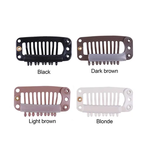 Miniatura 2 de YANTAISIYU 24 unids/lote 1.260 in 9-dientes Metal peluca clips con tapón de goma, peluca invisible accesorios clips (negro)