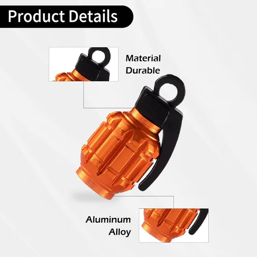 Miniatura 3 de GaRhomxy Tapones para neumáticos, tapas de vástago de válvula de neumático de automóvil, cubierta de tapas de aire, accesorios de adorno Naranja