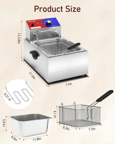Miniatura 6 de Freidora Comercial Profunda - Freidora Eléctrica Profunda de 12 L con Cesta de 6 L, Freidora Comercial Profunda con Cesta, Freidora de Acero