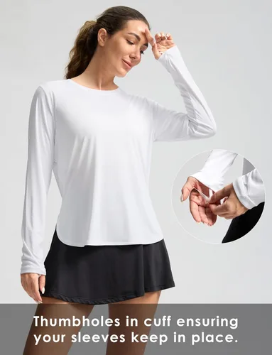 Miniatura 6 de Camisetas de sol para mujer, con protección ultravioleta FPU 50+, manga larga, ligera, de secado rápido, para entrenamiento, senderismo, para mujer