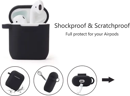 Miniatura 7 de Filoto Compatible con Funda para Airpod 2 y 1, Linda Funda Protectora de Silicona Accesorios Fundas/Llavero/Pompón, Mejor Regalo para Niñas y Negro