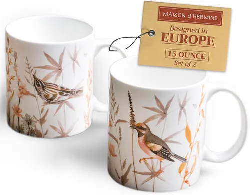 Miniatura 78 de Maison d' Hermine Taza de café con asas, tazas de porcelana fina de hueso, paquete de dos tazas de té para bebidas calientes, capuchino, latte, 015