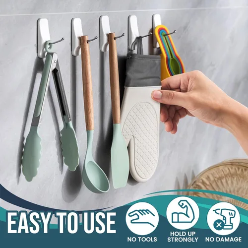 Miniatura 6 de TAILI Ganchos para colgar, 6 ganchos adhesivos de plástico y 8 tiras adhesivas, ganchos utilitarios blancos para pared pintada, sin daños