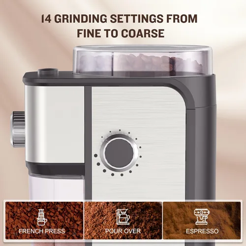Miniatura 3 de AYCHIRO Molinillo de café con rebabas, molinillo de granos de café eléctrico ajustable con 14 configuraciones de molienda, 2-12 tazas para espresso