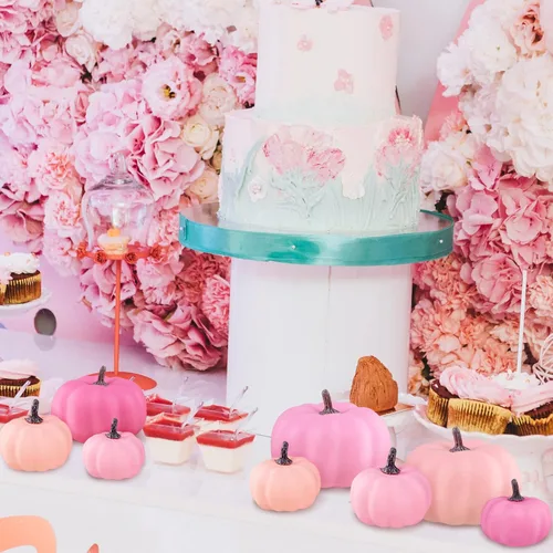 Miniatura 7 de 12 calabazas artificiales de otoño pequeñas, calabazas artificiales de color rosa sintético, calabazas decorativas de espuma para regalos, bodas