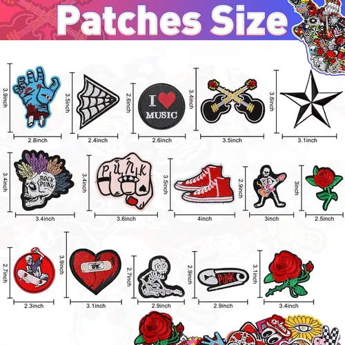 Miniatura 3 de Meneng Parches bordados para planchar con apliques: 30 piezas surtidas Cool Punk bordado bordado cosido parche para chaquetas ropa