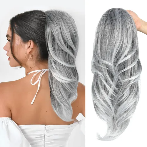 Miniatura 13 de SEIKEA Extensión de cola de caballo versátil con cordón, 26" de largo, cabello ondulado multicapa, clip para cola de caballo, extensiones de pelo