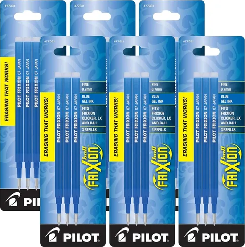 Pilot Recambios de tinta de gel para bolígrafo FriXion de tinta de gel borrable, punta fina, tinta azul, 6 paquetes en total de 18 repuestos (77331)