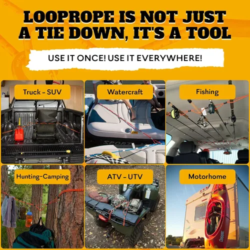 Miniatura 7 de LoopRope Sistema de amarre de cuerda elástica Correa de carga ajustable Sin nudos Camión, RV, ATV, camping, accesorio al aire libre