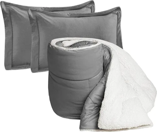 Miniatura 18 de Elegant Comfort Juego de edredón sherpa ultra afelpado de 3 piezas, color sólido y esponjoso, reverso sherpa, apto para todas las estaciones