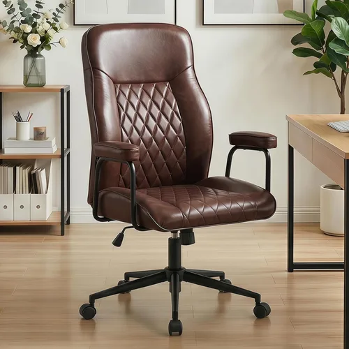 Miniatura 16 de Furniliving Silla de oficina negra y dorada, sillas de oficina de cuero, silla de tocador ajustable con patas doradas y reposabrazos acolchado