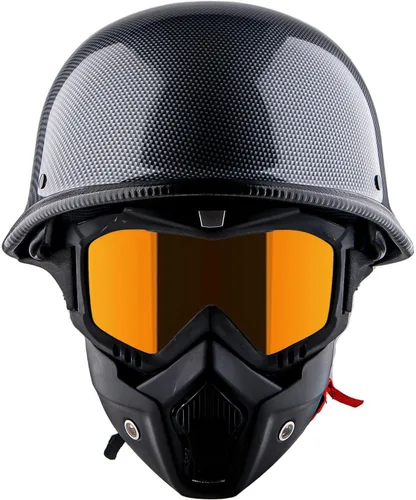Miniatura 8 de 1Storm Casco de motocicleta de media cara estilo alemán aprobado por DOT: HKY602 Calavera de bandera dorada