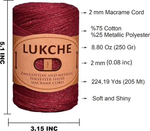 Miniatura 3 de Cuerda de macramé de algodón brillante de 2 mm, 205 yardas, cuerda de crochet de colores para colgar en la pared, bolsos, porta plantas, alfombras