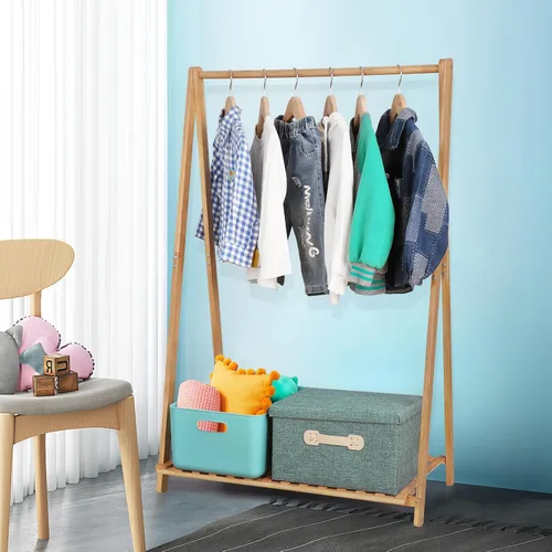 Miniatura 7 de Jotsport Perchero Pequeño para Ropa Infantil, Almacenamiento de Disfraces para Sala de Juegos, Dormitorio de Niños Pequeños, Perchero de Bambú
