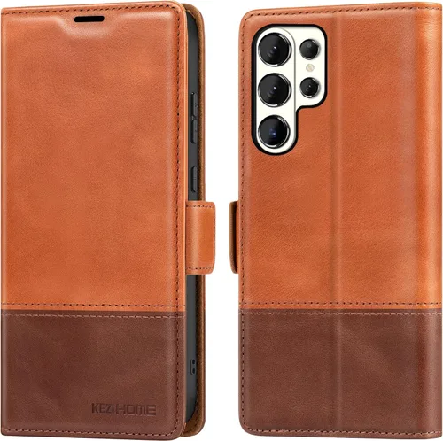 Miniatura 19 de KEZiHOME Funda para Galaxy S23 Ultra, de cuero genuino [bloqueo RFID], funda tipo cartera, ranura para tarjetas con tapa magnética y soporte