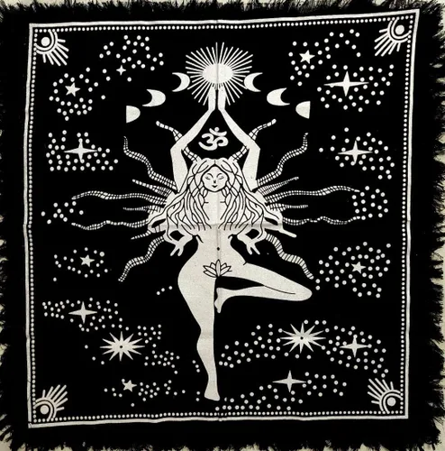 Miniatura 13 de CRAFT KALA Tela de altar planetas espirituales, estrellas rituales y galaxia, hermoso sistema solar, sistema solar, oro y plata, 24 x 24 pulgadas