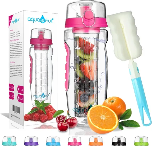 Miniatura 13 de AquaFrut - Botella de agua con infusor de frutas de 32 onzas, sin BPA, botella deportiva de infusión de frutas, tapa abatible con boquilla