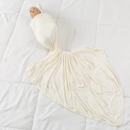 Miniatura 6 de Manta grande de punto de jersey para bebé, manta de recepción suave y elástica para recién nacidos con sombrero, grande 47 x 47 pulgadas (natural)