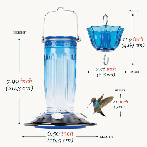 Miniatura 6 de Kingsyard - Comedero de vidrio para colibríes para exteriores, comedero para pájaros silvestres con 6 puertos de alimentación para colgar en jardín